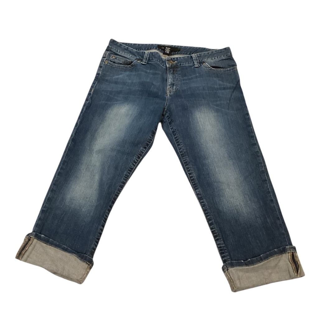 Calvin Klein Womens Rolled Cuff Capris Blue Denim Size 16
